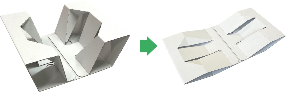 使用時は立体化する緩衝材ですが
輸送時は平になるため、場所を取りません